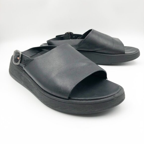 FITFLOP F-Mode Leather Flatform Black Sling Back Sandals Womens 11 - Picture 1 of 10